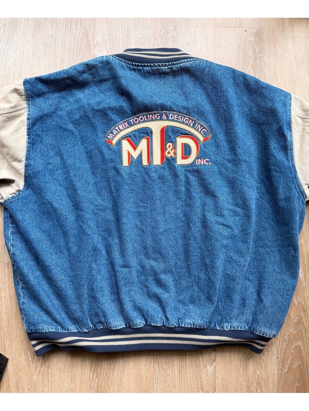 Vintage 80s/90s Hartwell Viasport Denim and Cotton Varsity Jacket 3XL - Picture 3 of 8